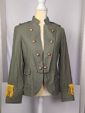 VINTAGE 80s Dead Stock Green Military Band Uniform Jacket